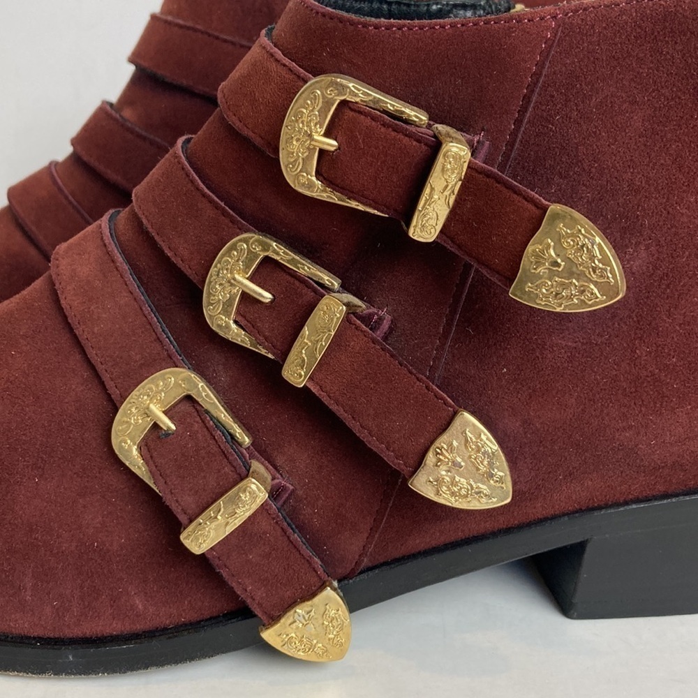 Anine Bing Witchy Western Emma Boots Burgundy Gold Triple Buckle Luxury Cowboy - Picture 7 of 16